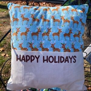 Blue Reindeer pocket pillow-Handmade-NEW